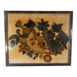 19th Century Folk Art Americana Theorem Painting on Velvet, Moma Provenance