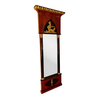 Early 19th Century Neoclassical / Empire Pier Mirror With Gilt Ebonized Columns & Classical Eglomise/Panel For Sale