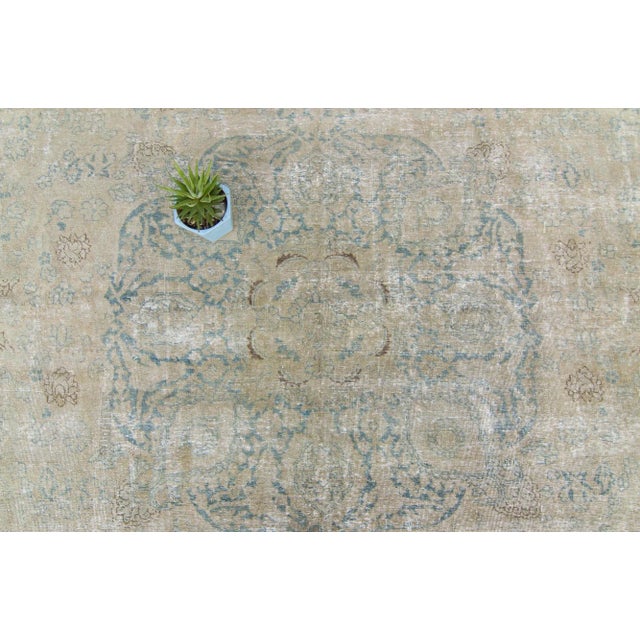 Transitional 1920s Medallion Sage Blue Hand Knotted Rug - 8’4” X 10' For Sale - Image 3 of 11