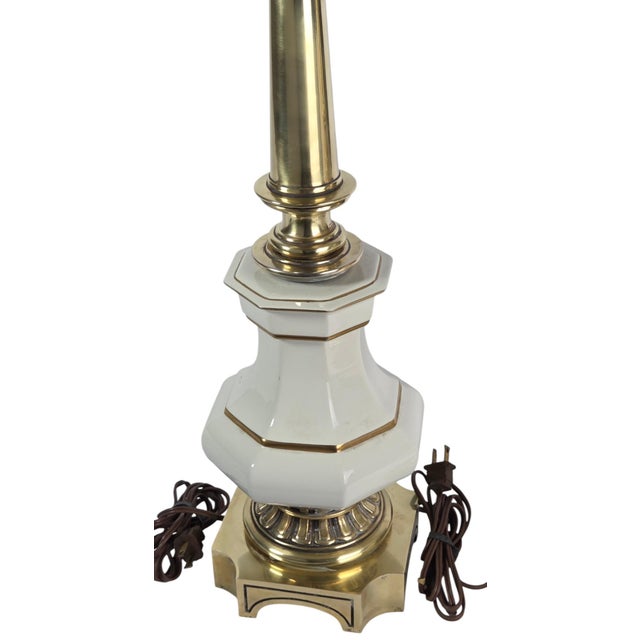 1960s Stiffel Brass and Porcelain Table Lamps, a Pair For Sale - Image 10 of 15