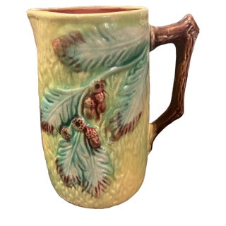 19th Century English Majolica Oak Leaf Pitcher For Sale