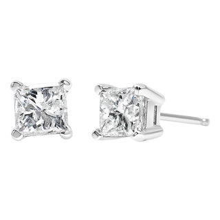 14K White Gold 1.00 Cttw Princess-Cut Square Near Colorless Diamond Classic 4-Prong Solitaire Stud Earrings (G-H Color, SI1-SI2 Clarity) For Sale