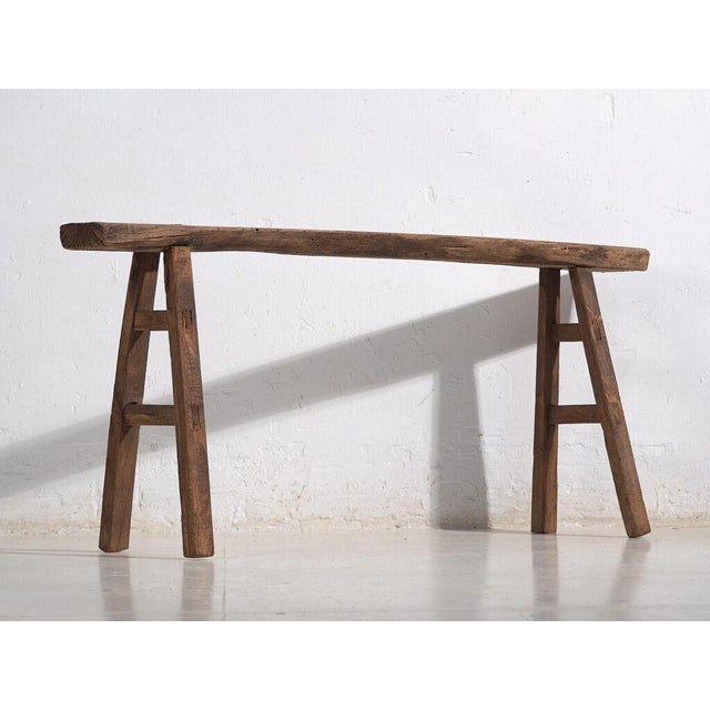 Small primitive style antique bench (c.1870) Dimensions: Length: 118 cm Depth: 12 cm Height: 51 cm Style: Qing Dynasty...
