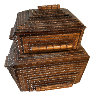Early 20th Century Tramp Art Box With Hinged Lid and Pull-Out Drawer