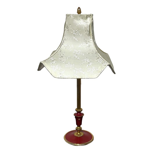 Empire Brass Table Lamp with Fabric Shade from Unbekannt, 1960s For Sale