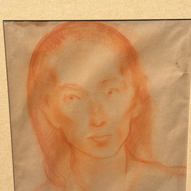 Felice Carena, Face of a Girl, 1952, Red Chalk Drawing For Sale - Image 6 of 11