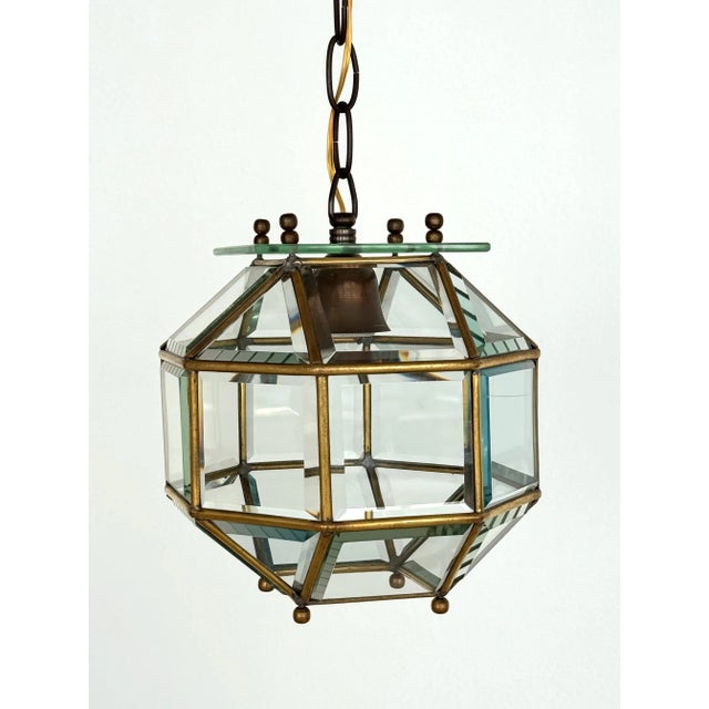 Mid-Century Modern Italian Brass and Cut Glass Pendant Lamp, 1960s For Sale - Image 3 of 14
