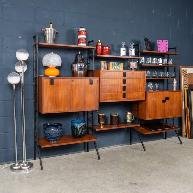 1960s Vintage 20th Century Italian Teak Modular Wall Cabinet, 1960s For Sale - Image 5 of 18