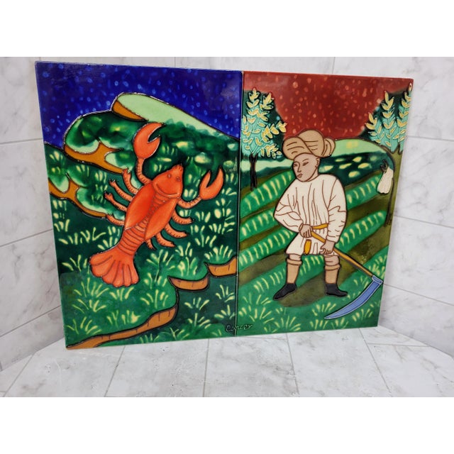 Vintage Ceramic Art Tile Cancer Horoscope Zodiac Signs Large 11" x 14" Beautiful piece of vintage tile No chips or cracks,...