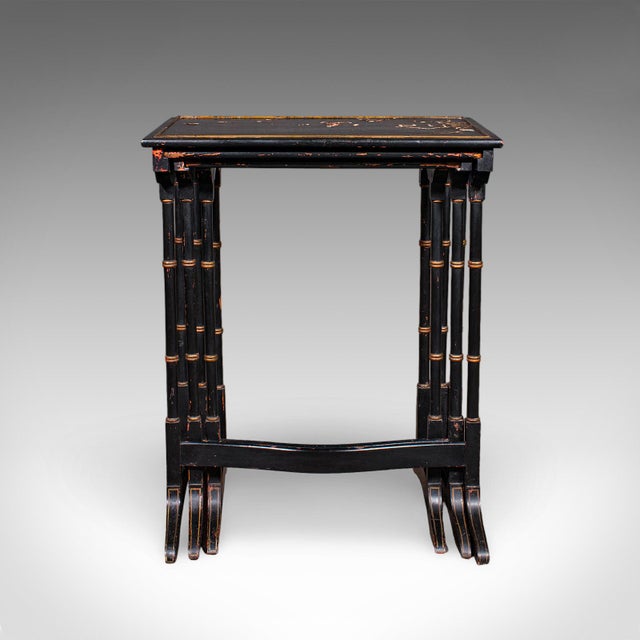 1900 - 1909 Antique Nesting Table Trio, English, Japanned, Occasional, Waring & Gillow, 1910 For Sale - Image 5 of 12