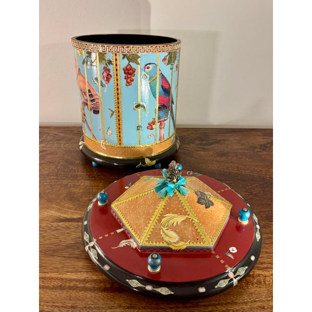 Sculpture Materials American Studio Handcrafted Decoupage Bird-Cage Box, 2006 For Sale - Image 7 of 9