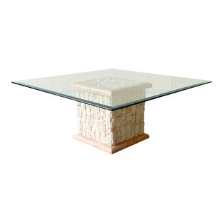 Postmodern Tessellated Pink and Mactan Stone Glass Top Coffee Table For Sale