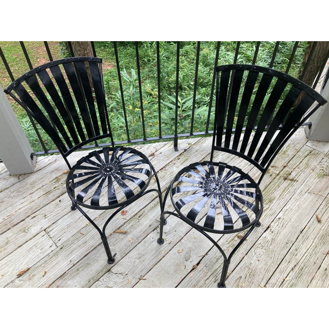 Black 1950s Francois Carre Petite Fan Back Garden Chairs - Group of 6, Attributed For Sale - Image 8 of 12