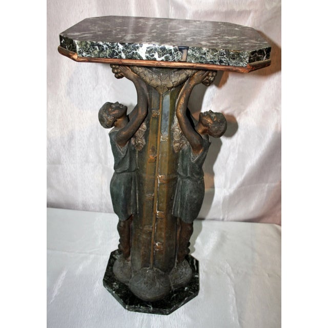 1930s Vintage Spelter Art Deco Table Octagonal Marble Two Girls Signed P. Sega C. 1930 For Sale - Image 5 of 10