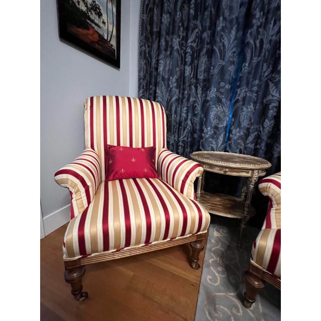 Wood Walnut Schumacher Arlington Wingback Armchair With Custom Kravet Fabric. Two Available - Selling Separately For Sale - Image 7 of 11