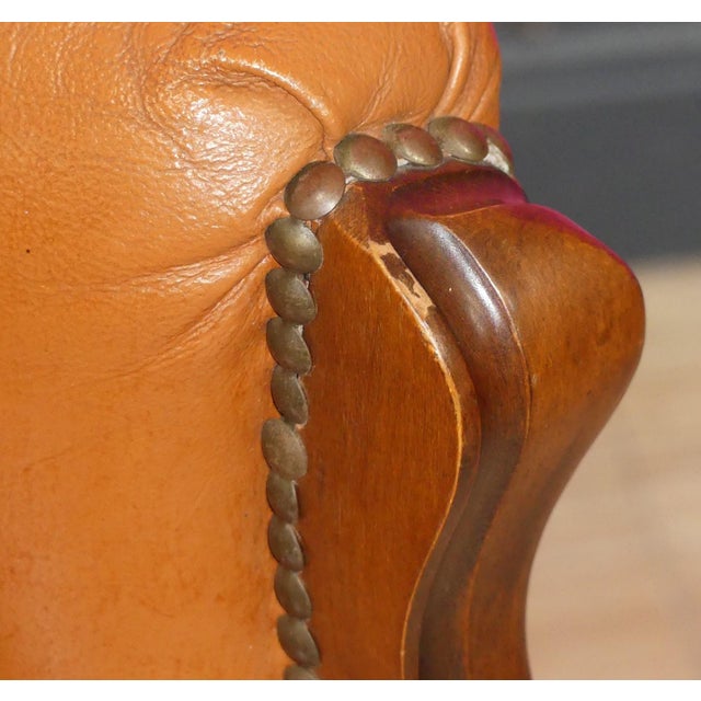 Brown Chippendale Chesterfield Armchair in Caramel Leather, 1960s For Sale - Image 8 of 11
