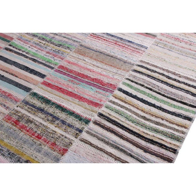 Rug & Kilim Rug & Kilim's Modern Patchwork Kilim Rug in Gray Multicolor Stripe Pattern For Sale - Image 4 of 5