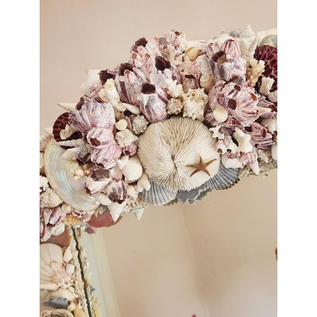Seashell Encrusted Wall Mirror, Coastal Grandma Decor, Scallop Shell Accent For Sale - Image 4 of 16