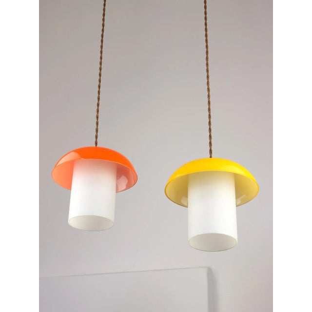 Mid-Century Glass and Brass Mushroom Pendant Lamps, Set of 2 For Sale - Image 9 of 12