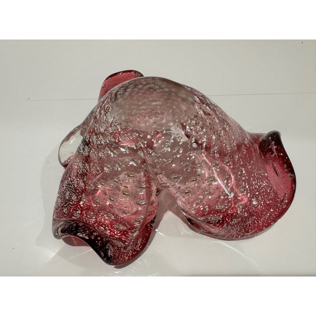 Vintage Murano Style Pink Art Glass Freeform Bowl With Gold Aventurine For Sale - Image 4 of 7