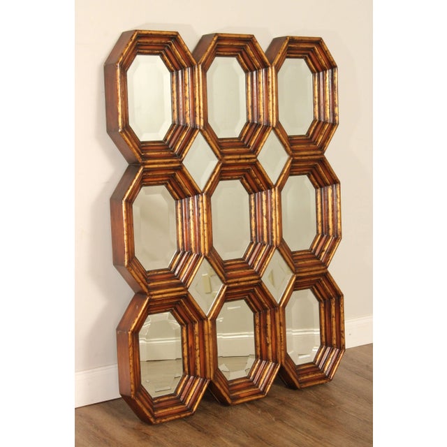 High Quality Partial Gilt Accent Wall Mirror with Nine Beveled Glass Panels in Octagonal Frames