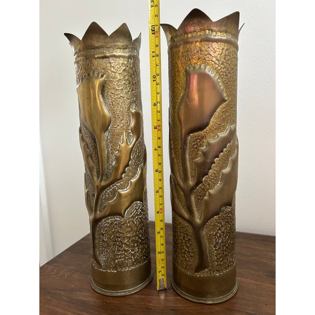 Brass Stunning Pair of World War I Trench Art Vases - France For Sale - Image 8 of 16