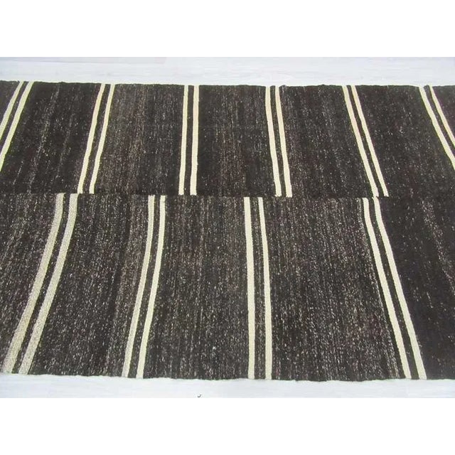 Mid-Century Modern Vintage White Striped Black Kilim Rug - 5' x 10'7" For Sale - Image 3 of 6