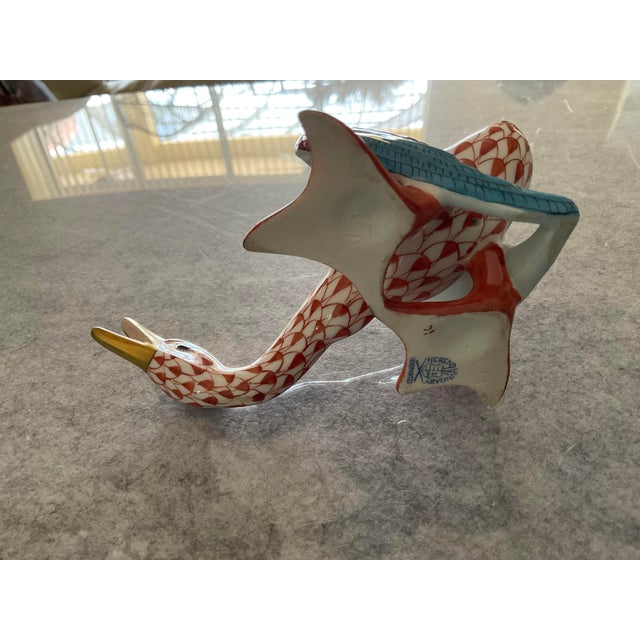 Herend Porcelain "Wild Duck" Fishnet Porcelain Figurine 20th century, Hungarian Herend porcelain figurine of a "Wild Duck"...