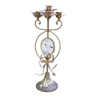 Vintage Italian Florentine Art Nouveau Candelabra Candle Holder Mirror For Sale