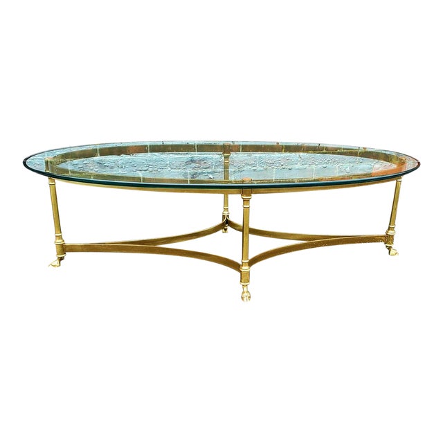 Vintage Mid Century Gold Brass and Glass Oval Coffee Table Chairish