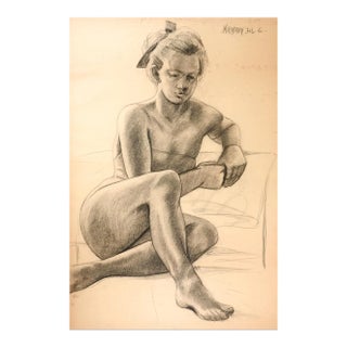 Vintage Charles Normann Charcoal Female Figure Drawing For Sale