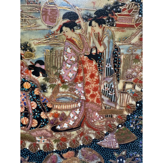 Ceramic Vintage Japanese Royal Satsuma Hand-Painted Earthenware Decorative Charger For Sale - Image 7 of 12