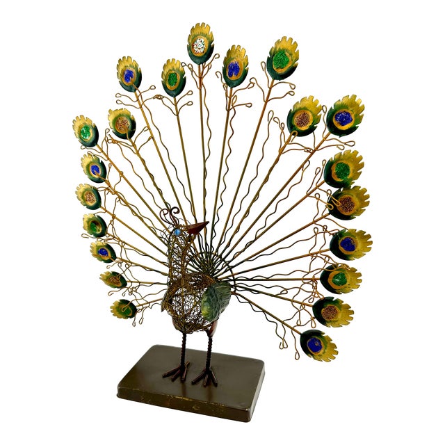 Vintage Mid Century Metal Peacock For Sale