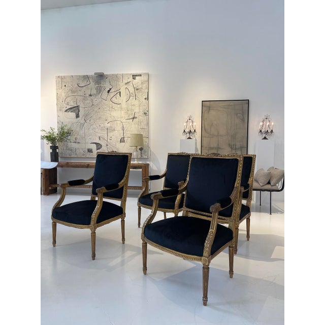 Wood Louis XVI–Style Giltwood Armchairs, France, Late 19th Century - Set of Four For Sale - Image 7 of 12