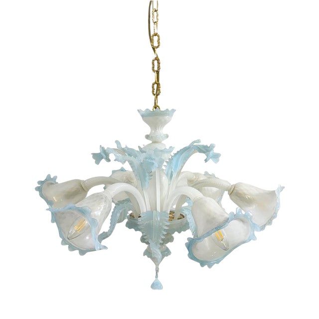 Vintage Chandelier in Blue Murano Glass, 1950s For Sale