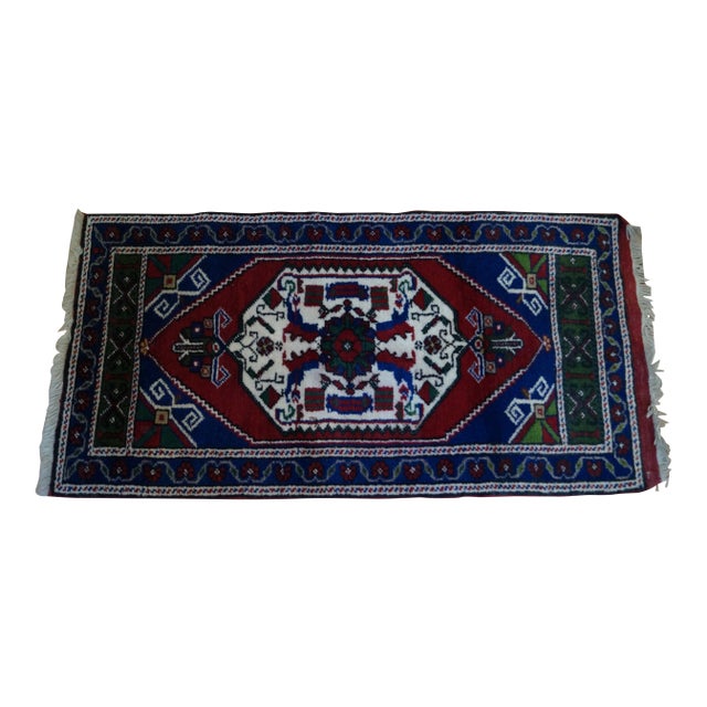 Hand Knotted Blue Wool Tribal Rug - 1′11″ × 3′8″ For Sale