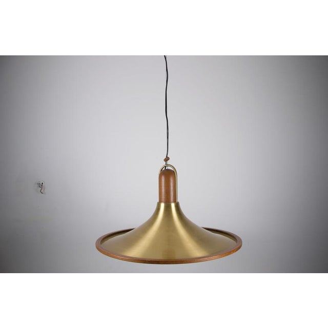 Mid-Century Teak and Brass Pendant Lamp, Italy, 1960s For Sale - Image 6 of 14