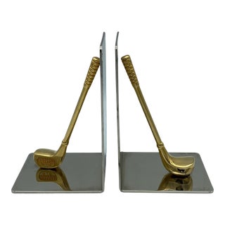 Vintage Brass and Polished Chrome "Golfer" Bookends - a Pair For Sale