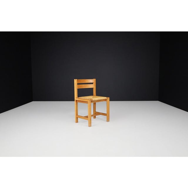 Mid-Century Modern Elm and Rush Dining Chairs attributed to Maison Regain, France, 1960s, Set of 4 For Sale - Image 11 of 14