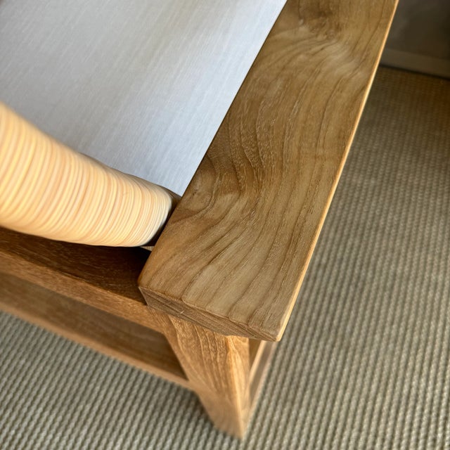 Indoor Outdoor Woven Rope Teak Wood Lounge Chair With Cushion For Sale - Image 9 of 13