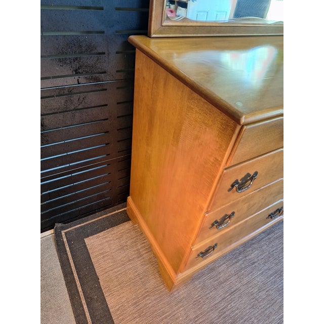Wood 1970s Baumritter Ethan Allen Maple 9 Drawer Dresser With Matching Mirror For Sale - Image 7 of 12