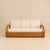 Discoloration and wear to the rattan, stains on the fabric, signs of use. Dimensions: approximately 85 x 168 x 92 cm and...