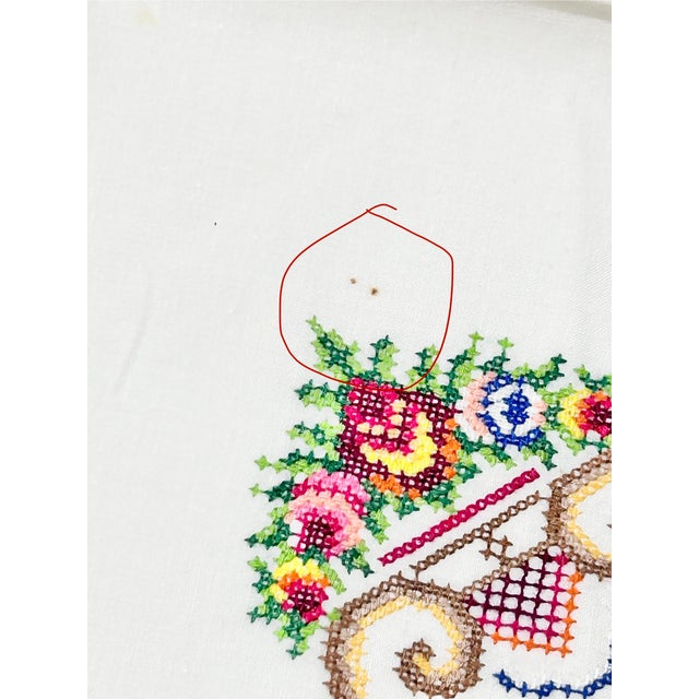 Vintage Hand Embroidered Floral Cotton Dinner Napkins – Blue Stitch Trim, Cottage Style (Set of 10) For Sale - Image 9 of 12