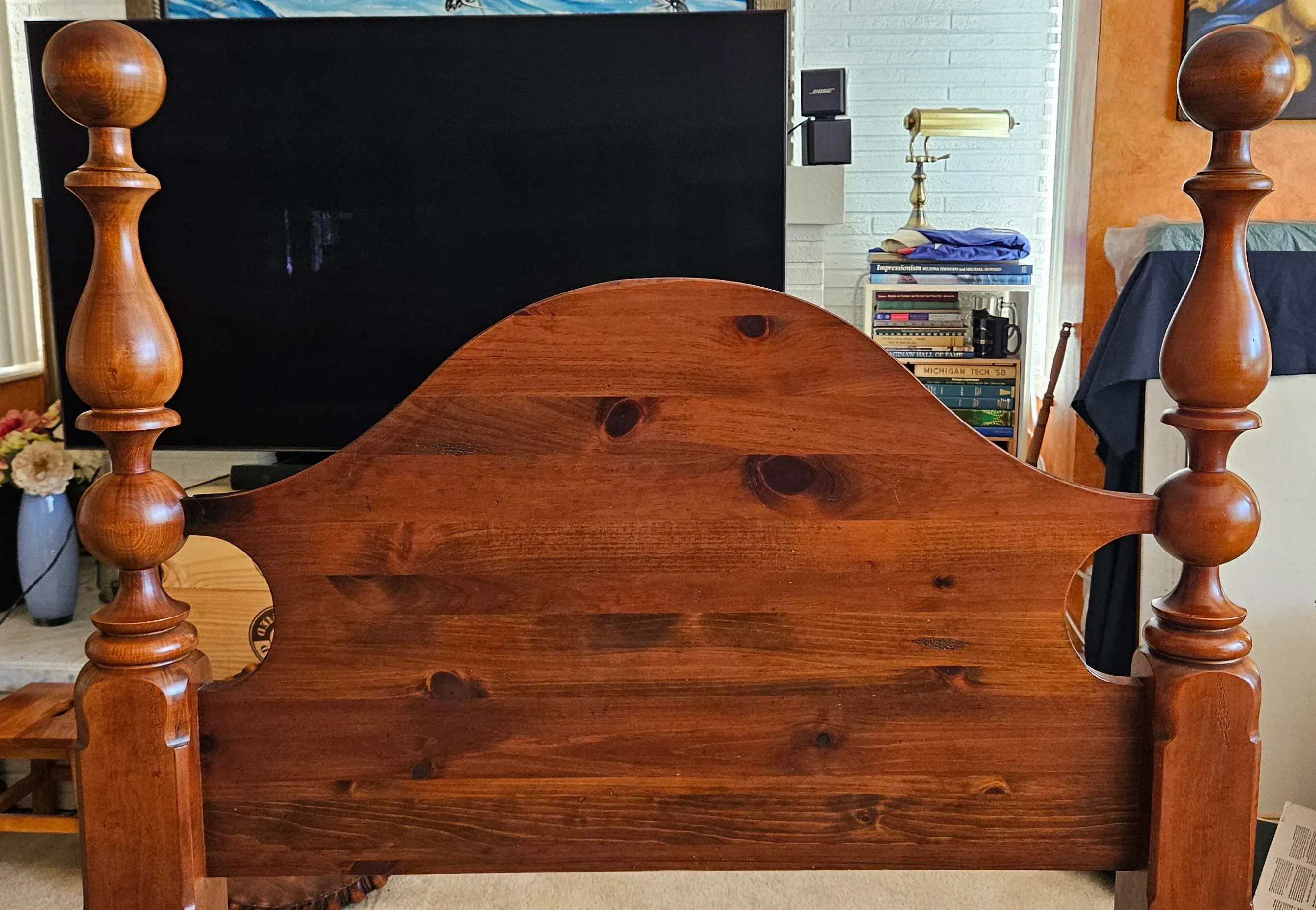 Vintage Solid Wood Cannonball Twin Bed Frame | Chairish