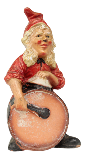 Ceramic Figure of Dwarf with a Large Drum from Hertwig & Endert, Thuringia, 1920s