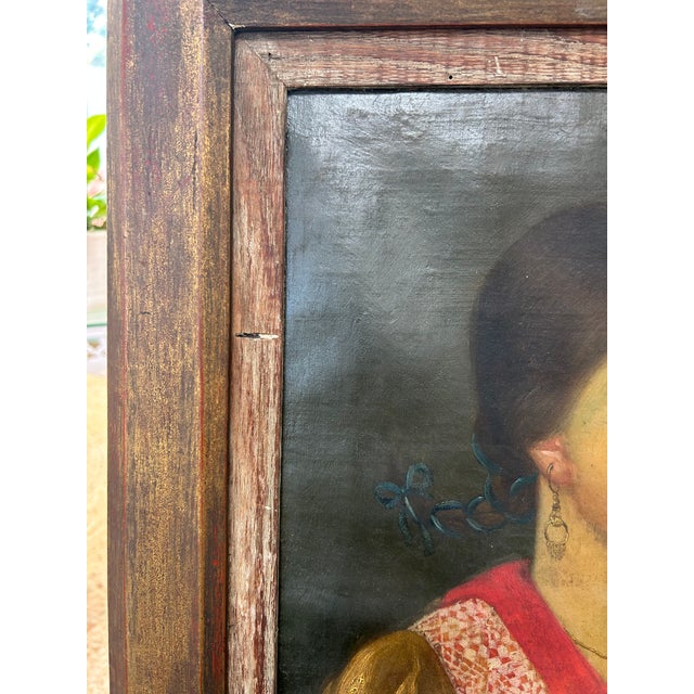 Mexican Horacio R. Rocha Painting of Girl With Cat 1940's For Sale - Image 3 of 14
