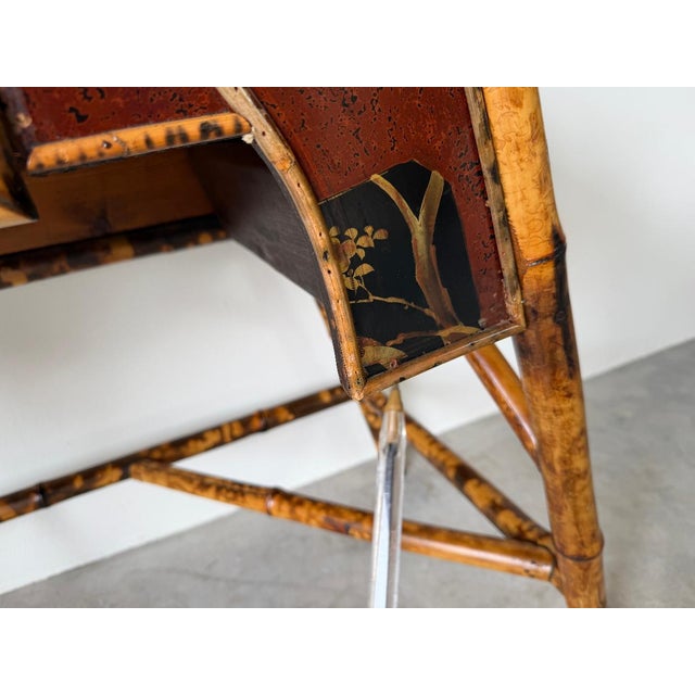 19th-Century English Aesthetic Movement Burnt Bamboo & Lacquer Writing Desk With Mirror For Sale - Image 16 of 17