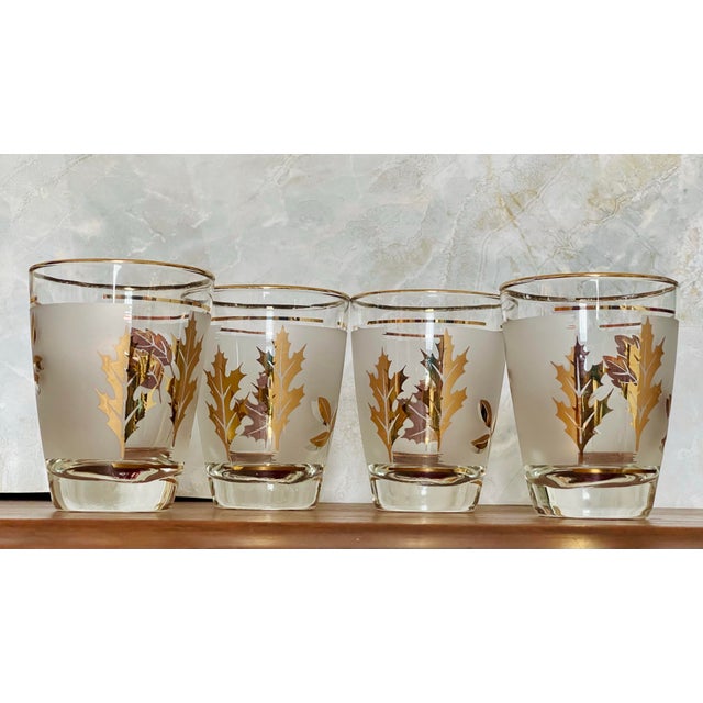 1960s 1960s Golden Leaves Libbey Juice Glasses- Set of Four For Sale - Image 5 of 8