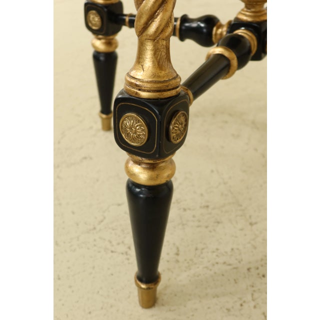 1990s Regency Style Black & Gold Leather Top Round High Pub Table For Sale - Image 5 of 9