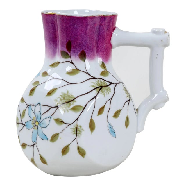 Vintage Purple Necked Porcelain Pitcher For Sale
